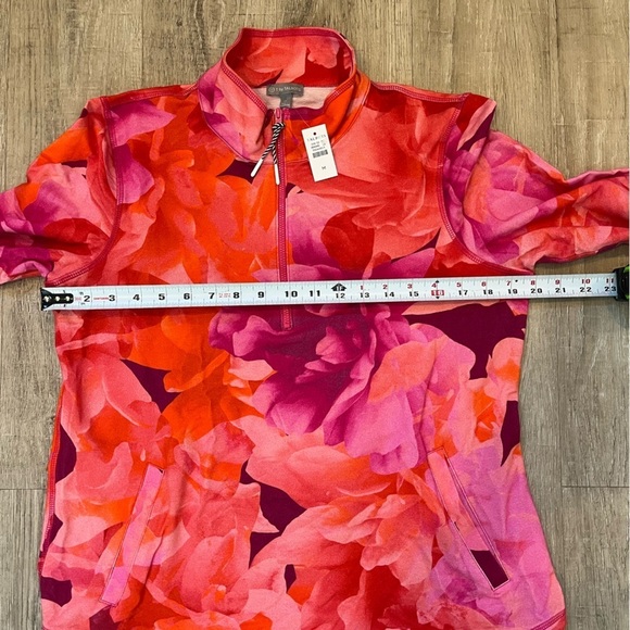 NWT Talbots Vibrant Floral Pink and Orange Quarter-Zip Pullover Medium - Picture 11 of 15